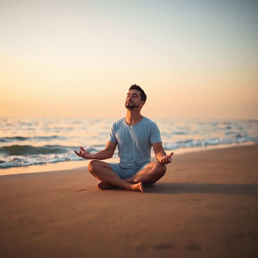 person sitting quietly by a calm shoreline - natural ways to reduce anxiety
