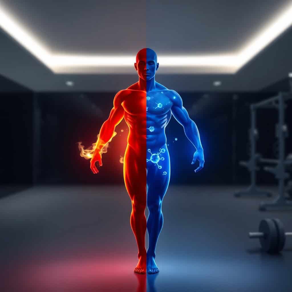 build muscle while losing fat - split illustration of strength training and calorie burn